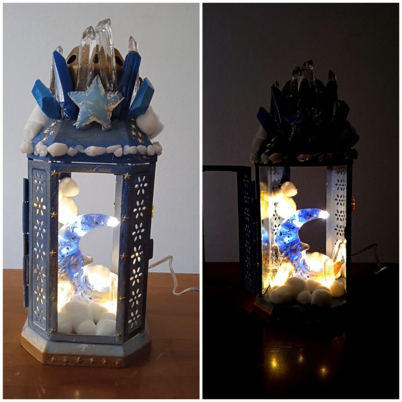 Lanterna con luna d'argento lampada a led lampada da tavolo idea regalo decorazione per la casa lampada da atmosfera immagine 1