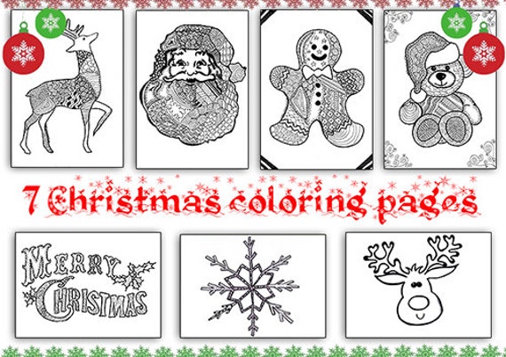 Set Disegni Di Natale 7 Pagine Da Colorare Zentangle Libro Da Etsy