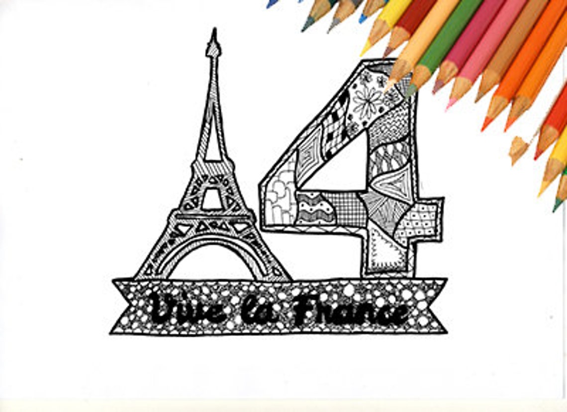 Bastille Day Printable Party Black Coloring Card Adult - Etsy
