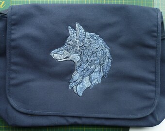 Wolf Bag, Embroidered Wolf Crossbody Bag, Fenrir Bag, Embroidered bag, Wolf Messenger Bag, Cotton Canvas Bag