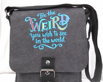 Weird Tablet Bag, Ipad case, Embroidered bag, Vintage washed canvas