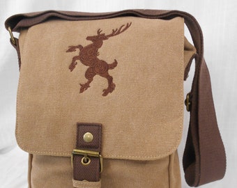 Rampant Stag Tablet Bag, Ipad case, Embroidered bag, Vintage washed canvas