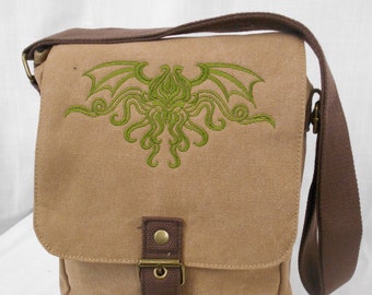 Cthulhu Tablet Bag, Ipad case, Embroidered bag, Vintage washed canvas
