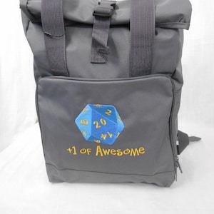 D20 Gamer Roll-Top Rucksack, dungeons and dragons Backpack image 1
