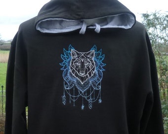 Wolf Hoodie, Dreamcatcher Hoodie, Geborduurde Hoodie, Dream Catcher Hoodie, Lupus Wolven Wolven Fenrir Geri Freki, XS - 5XL