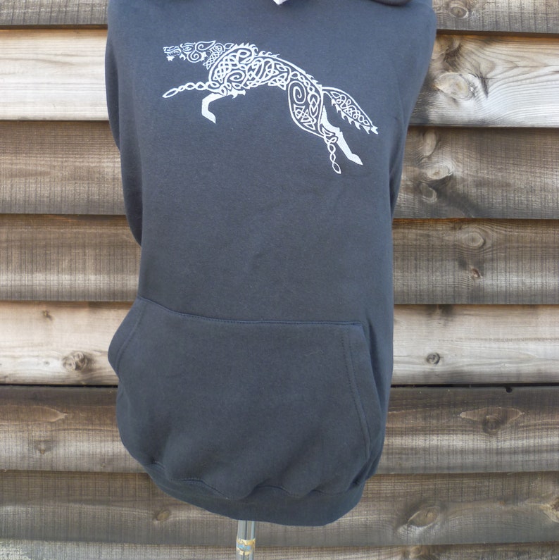 Knotwork Wolf Hoodie Embroidered Wolf Hoodie Wolf Sweater Etsy