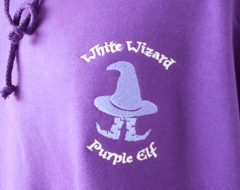 White Wizard Purple Elf Hoodie, Embroidered jumper, wizard Sweater, Embroidered elf, XS - 5XL