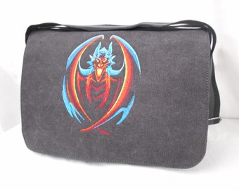 Emerging Dragon Messenger Bag, Crossbody Bag, Embroidered, Cotton Canvas Bag