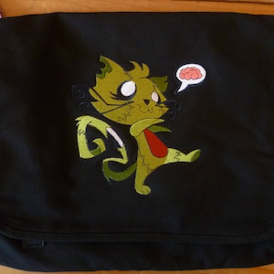 Zombie Kitty Bag, Embroidered Zombie Cat Bag, Cotton Canvas Cat bag, Cute Zombie Cat Messenger Bag, Shoulder Bag