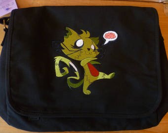 Zombie Kitty Bag, Embroidered Zombie Cat Bag, Cotton Canvas Cat bag, Cute Zombie Cat Messenger Bag, Shoulder Bag