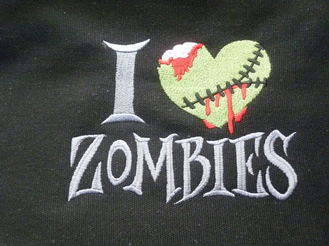 Zombie Bag, Zombie Messenger Bag, Zombie Embroidered Design, I Love