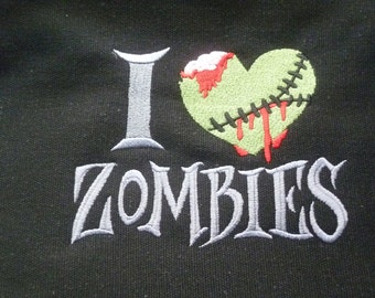 Zombie Bag, Zombie Messenger Bag, Zombie Embroidered design, I Love Zombies, Halloween Messenger Bag, cotton canvas shoulder bag