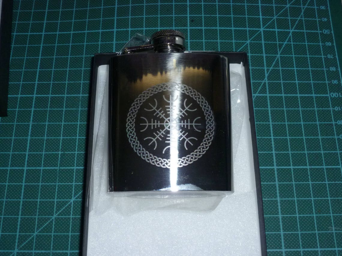 Helm of Awe Hip Flask Aegishjàlmr Hip Flask Engraved Hip Etsy