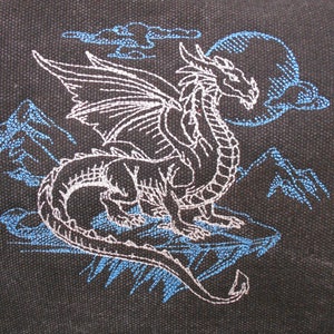 Rocky Dragon Tablet Bag, iPad case, Embroidered Dragon bag, Vintage washed canvas image 2