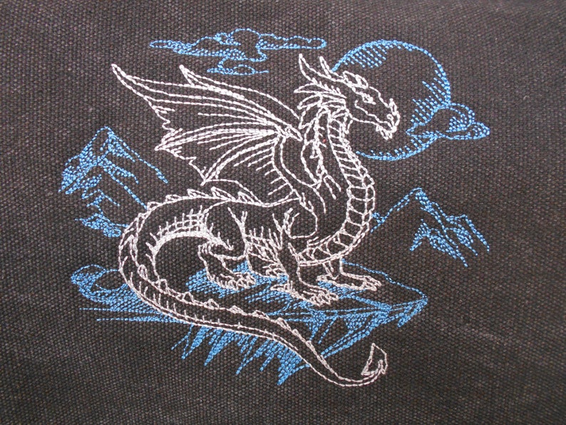 Rocky Dragon Tablet Bag, iPad case, Embroidered Dragon bag, Vintage washed canvas image 2