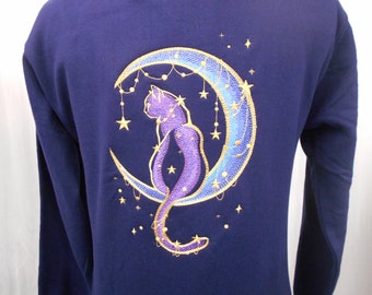 Under the Stars Cat Zip Up Hoodie, Embroidered Hoodie, Heavy Hoodie S - 5XL