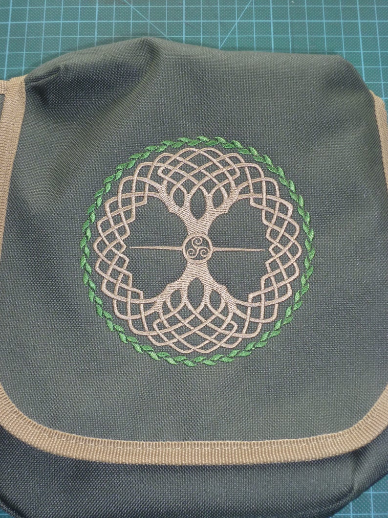 world tree crossbody bag Yggdrasil Bag knotwork design embroidered Bag Reporter Bag purse Tree of Life Bag