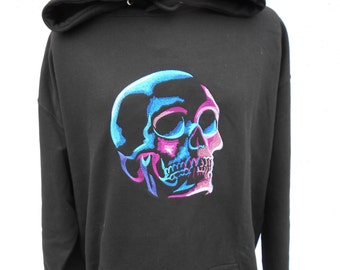 Colourful Skull Hoodie, Halloween Hoodie, Day of the Dead Hoodie, Embroidered Hoodie, XS - 5XL