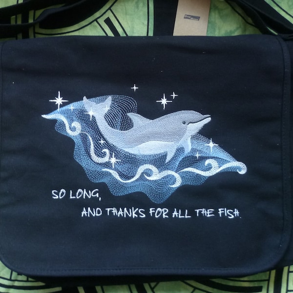 Dolphin Bag, Embroidered Dolphin Bag, Cotton Canvas bag, Messenger Bag, Shoulder Bag, Dolphin Purse, Hitch hikers Bag