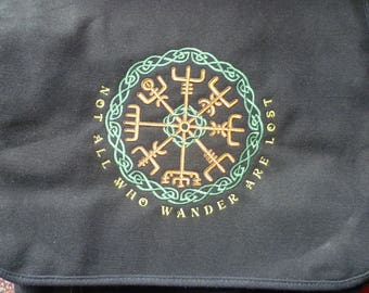 Vegvisir Bag, Viking Compass Messenger Bag Vintage Canvas Norse embroidered design Traveller charm Adventurer Outdoors Protection Runes