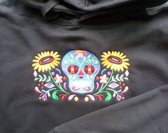 Sugar Skull Hoodie, Calavera Hoodie, Day of the Dead Hoodie, Embroidered Hoodie, Mexico Hispanic, XS - 5XL
