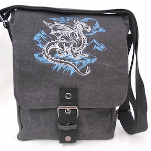 Rocky Dragon Tablet Bag, iPad case, Embroidered Dragon bag, Vintage washed canvas image 7