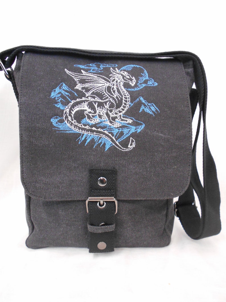 Rocky Dragon Tablet Bag, iPad case, Embroidered Dragon bag, Vintage washed canvas image 7