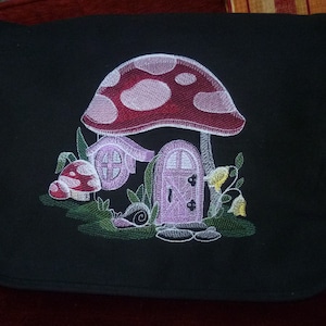 Mushroom Bag, Toadstool Bag, Fairy Huse Bag, embroidered Bag, cotton canvas bag