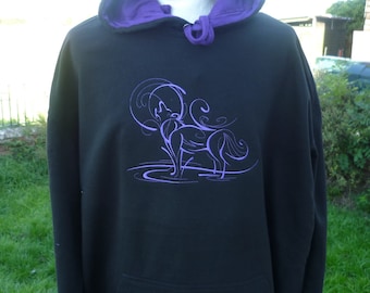 Inky Wolf Hoodie, Wolf Sweater, Embroidered Hoodie, Fenrir, Geri and Freki, Black and Purple Hoodie, contrast Hoodie