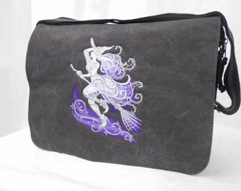 Baroque Witch Messenger Bag, Crossbody Bag, Embroidered, Cotton Canvas Bag