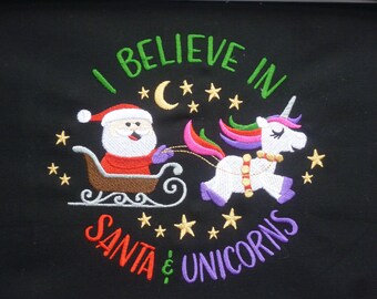 Santa & Unicorns Christmas Hoodie, Christmas Jumper, Embroidered Santa, Christmas Sweater, Solstice, Yule, Christmas Hoodie, ugly jumper