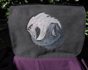 Twin Dragon Messenger Bag, Crossbody Bag, Embroidered, Cotton Canvas Bag