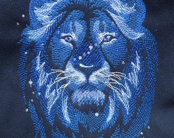 Lion Bag, Embroidered Bag, Celestial Lion canvas Bag, Celestial Shoulder Bag, 100% cotton canvas, Lion King Crossbody Bag