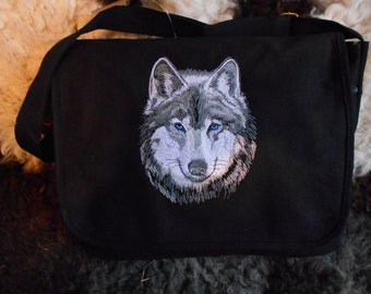 Magnificent Wolf Bag, Wolf Cotton Bag, Wolf messenger bag, crossbody bag, Messenger Bag, wolf embroidery, cotton canvas bag