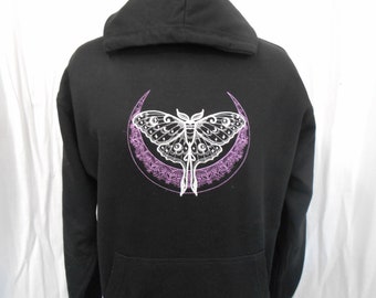 Crescent Moon Moth Hoodie, Embroidered Hoodie, Heavy Hoodie XS - 5XL