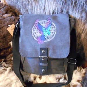 Raven celtic Bag, Raven Tablet Bag, Raven Ipad case, Embroidered bag, Vintage washed canvas padded compartment