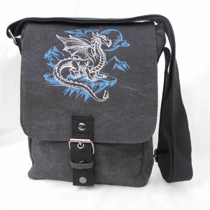 Rocky Dragon Tablet Bag, iPad case, Embroidered Dragon bag, Vintage washed canvas image 1
