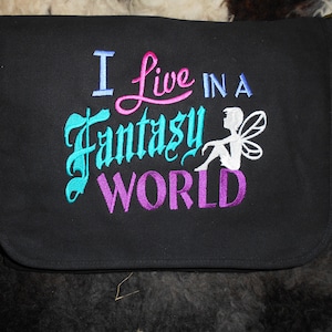 Fantasy World Bag, Fairy Fantasy Bag, Fairy Slogn bag, Fairy Purse, embroidered Messenger Bag, cotton canvas.