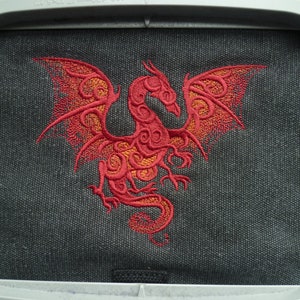Smoky Dragon Bag, Dragon Tablet Bag, Dragon iPad case, Embroidered bag, Vintage washed canvas padded compartment image 7