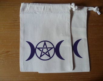 Goddess Card Bag, Triple Moon Crystal bag, Moon Tarot bag, drawstring bag, small, 100% cotton.