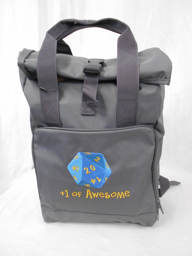 D20 Gamer Roll-Top Rucksack, dungeons and dragons Backpack image 1