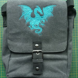 Smoky Dragon Bag, Dragon Tablet Bag, Dragon iPad case, Embroidered bag, Vintage washed canvas padded compartment image 6