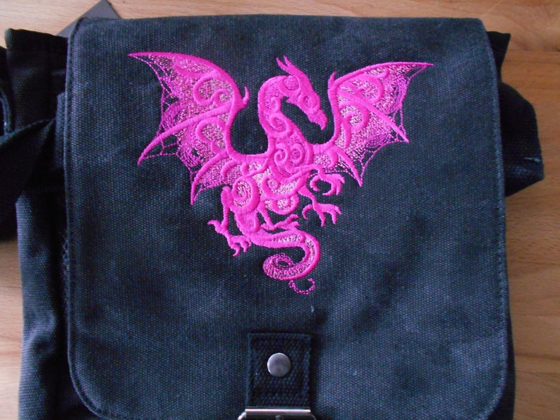 Smoky Dragon Bag, Dragon Tablet Bag, Dragon iPad case, Embroidered bag, Vintage washed canvas padded compartment image 3