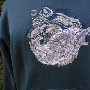 ying yang Wolf Hoodie, Embroidered Hoodie, Embroidered Wolf, sizes XS 5XL image 2