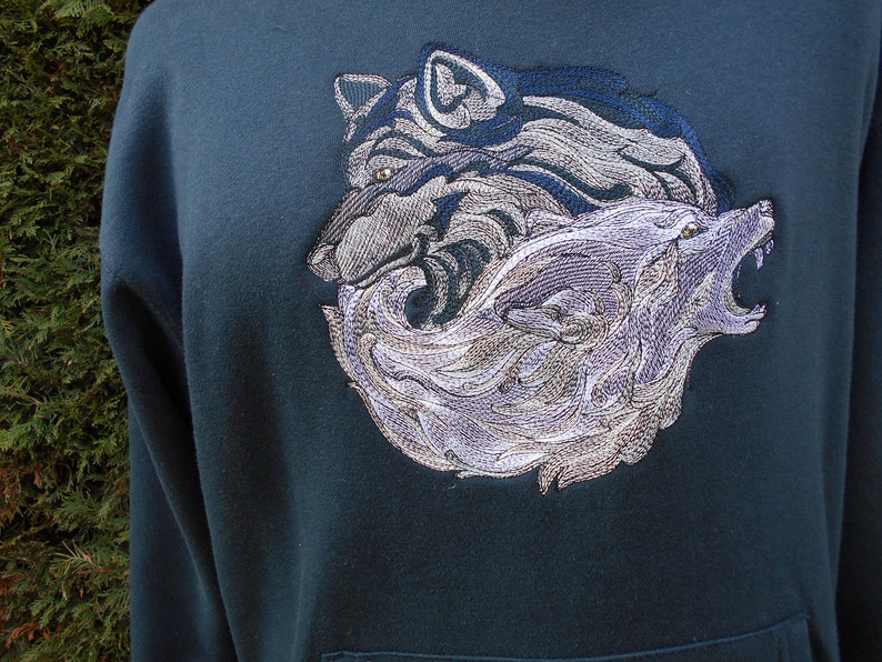 ying yang Wolf Hoodie, Embroidered Hoodie, Embroidered Wolf, sizes XS 5XL image 2