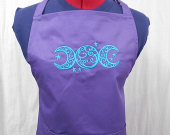 Triple Moon Embroidered Apron, Pagan Apron