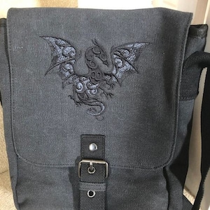 Smoky Dragon Bag, Dragon Tablet Bag, Dragon iPad case, Embroidered bag, Vintage washed canvas padded compartment image 8