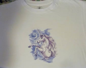 Moonlit Unicorn TShirt, Embroidered Unicorn, Cotton TShirt, Unicorn sketch, Cotton TShirt, Large Sizes available up to 5XL