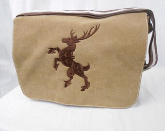 Rampant Stag Messenger Bag, Crossbody Bag, Embroidered, Cotton Canvas Bag