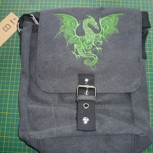 Smoky Dragon Bag, Dragon Tablet Bag, Dragon iPad case, Embroidered bag, Vintage washed canvas padded compartment image 4